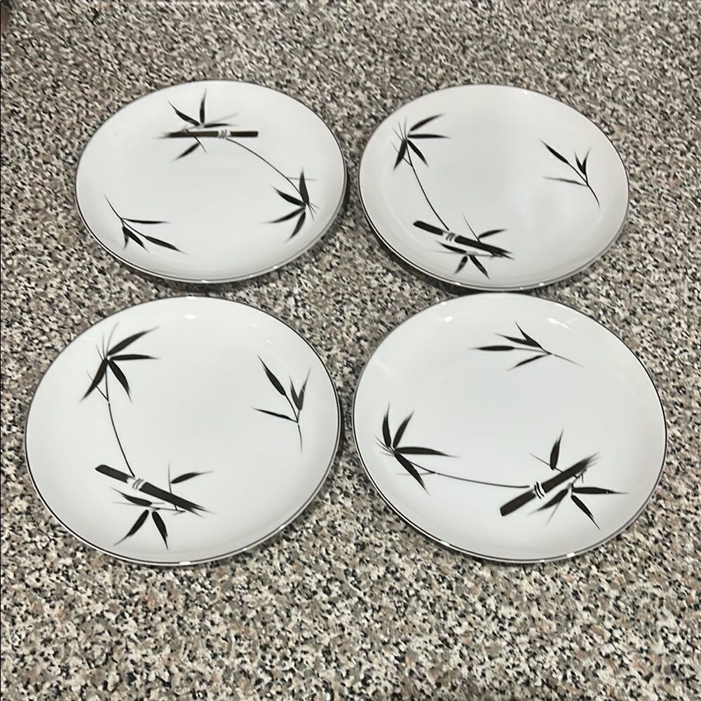 Cordon Bleu Elegance 5183 White Gold Bamboo 7 1/2 In Salad Saucers Plate Set 4